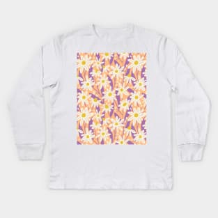 Wild daisy flower pattern in coral Kids Long Sleeve T-Shirt
